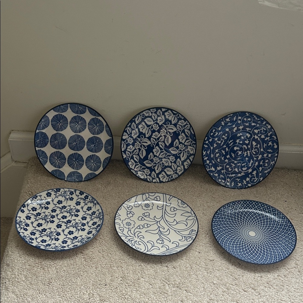 Selamica Blue & White Appetizer Plates Set of 6 • 6.25” Porcelain -Holiday Ready